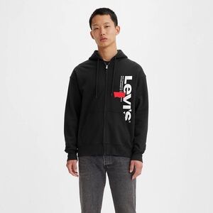 Levi's Relaxed Graphic Black Zip Up Hoodie Sweatshirt with Bold Branding